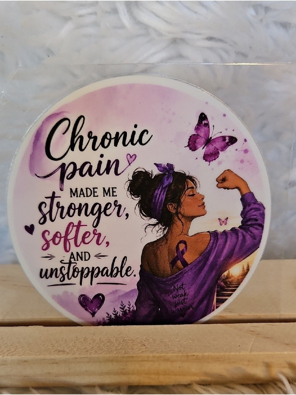 Handmade Chronic Pain Warrior Clear Sticker Unstoppable Purple Butterfly Ribbon